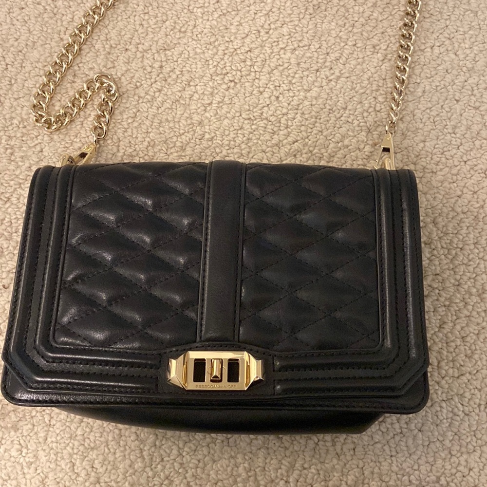 Rebecca mink quilted love crossbody bag with gold chain